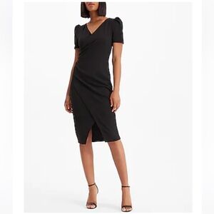 NWT Black Express V-Neck Faux Wrap Sheath Midi Dress